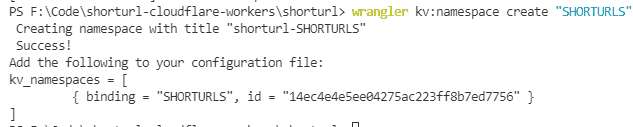 Screenshot showing the console output of the entered wrangler commands.
