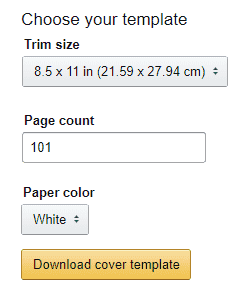Image showing the options to select before downloading the book cover template.