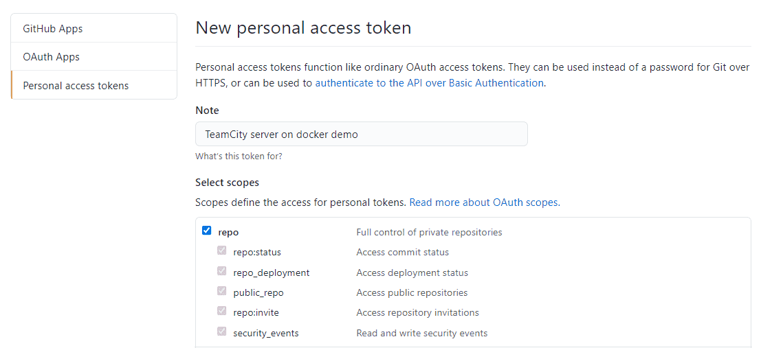 Screenshot showing how to generate a personal access token in GitHub.