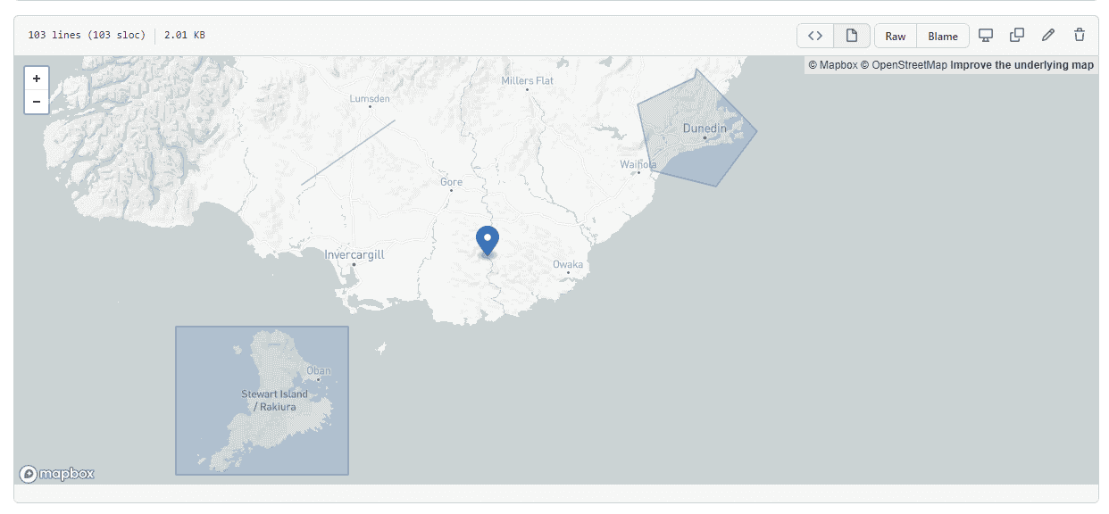 An image of all objects rendered on a GeoJSON rendered map.