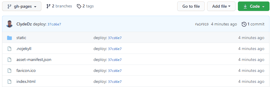 Screenshot of the gh-pages branch of the GitHub repository.