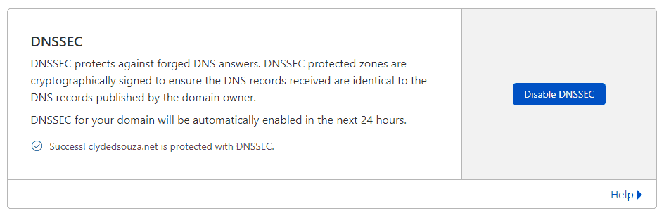 Image of the DNSSEC module in Cloudflare