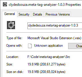 Image showing the file size of the VSIX package after the modclean process.