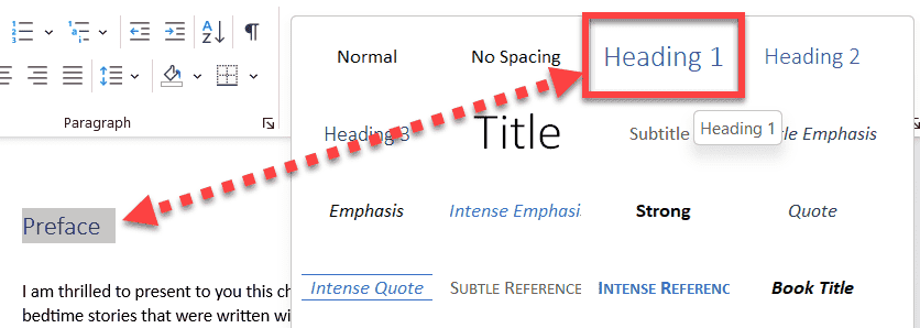 A screenshot of how to apply styles in Microsoft Word.