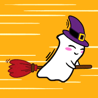GIF showing a magical ghost on a flying broom