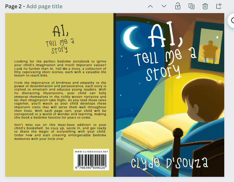 A screenshot of the book cover created in Canva.