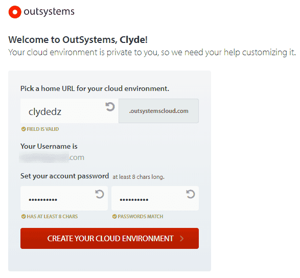 Image showing the OutSystems account creation process.
