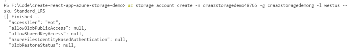 Screenshot showing the output of an Azure CLI command.