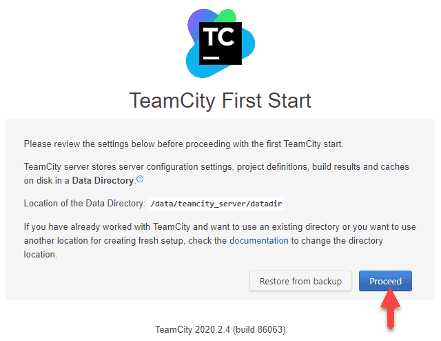 Screenshot showing TeamCity's start page.