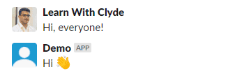 Screenshot showing the demo Slack app in action.