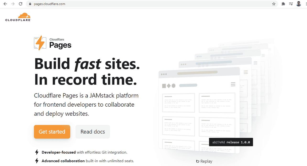 Screenshot of the Cloudflare Pages website.