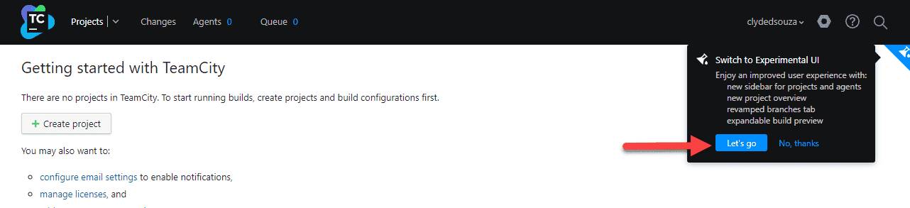 Screenshot showing how to enable experimental UI.