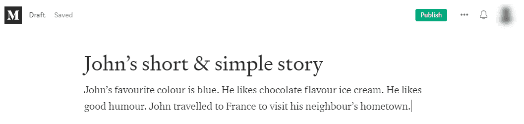 Sample story without any spell check errors