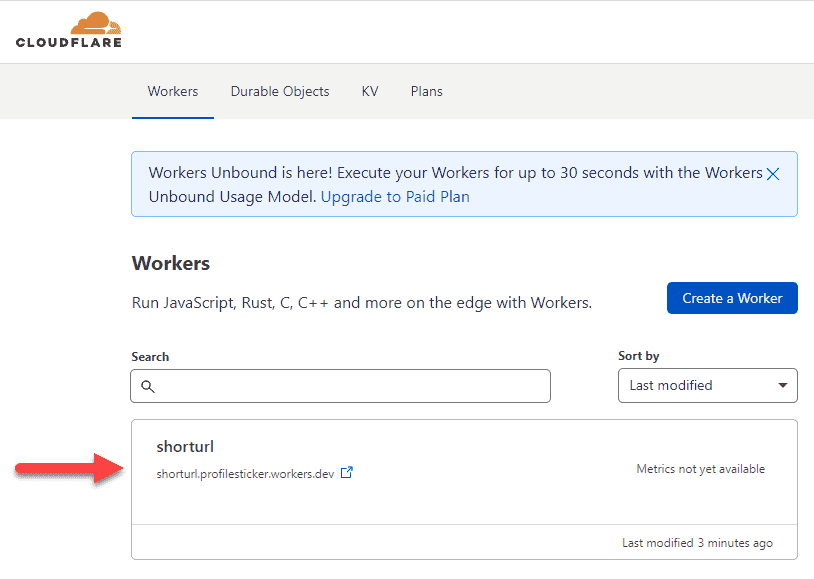 Image showing how to see the Worker in the Cloudflare dashboard.