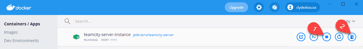 Screenshot showing how to stop and delete a Docker container.